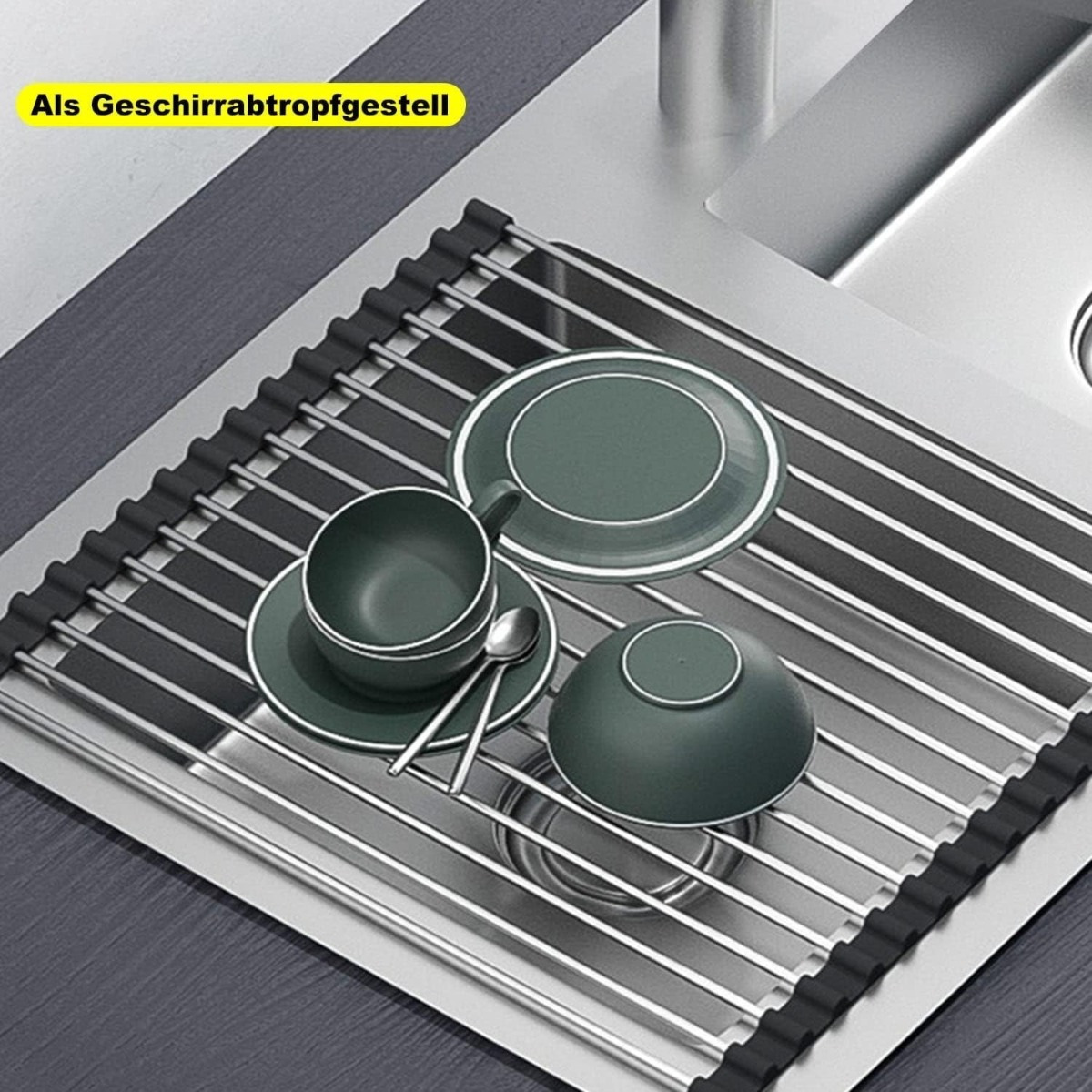 Abtropfgestell Edelstahl 18 Rohre – 43×35 cm, Schwarz
