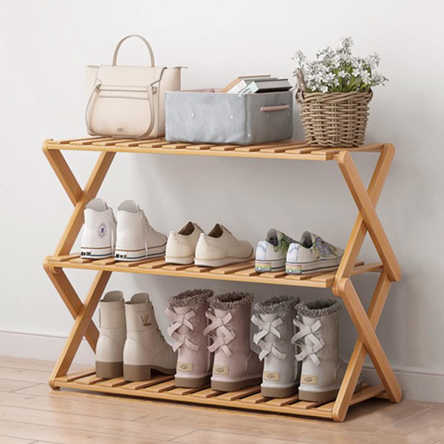 Schuhregal Bambus – 3 Ebenen, stapelbar
