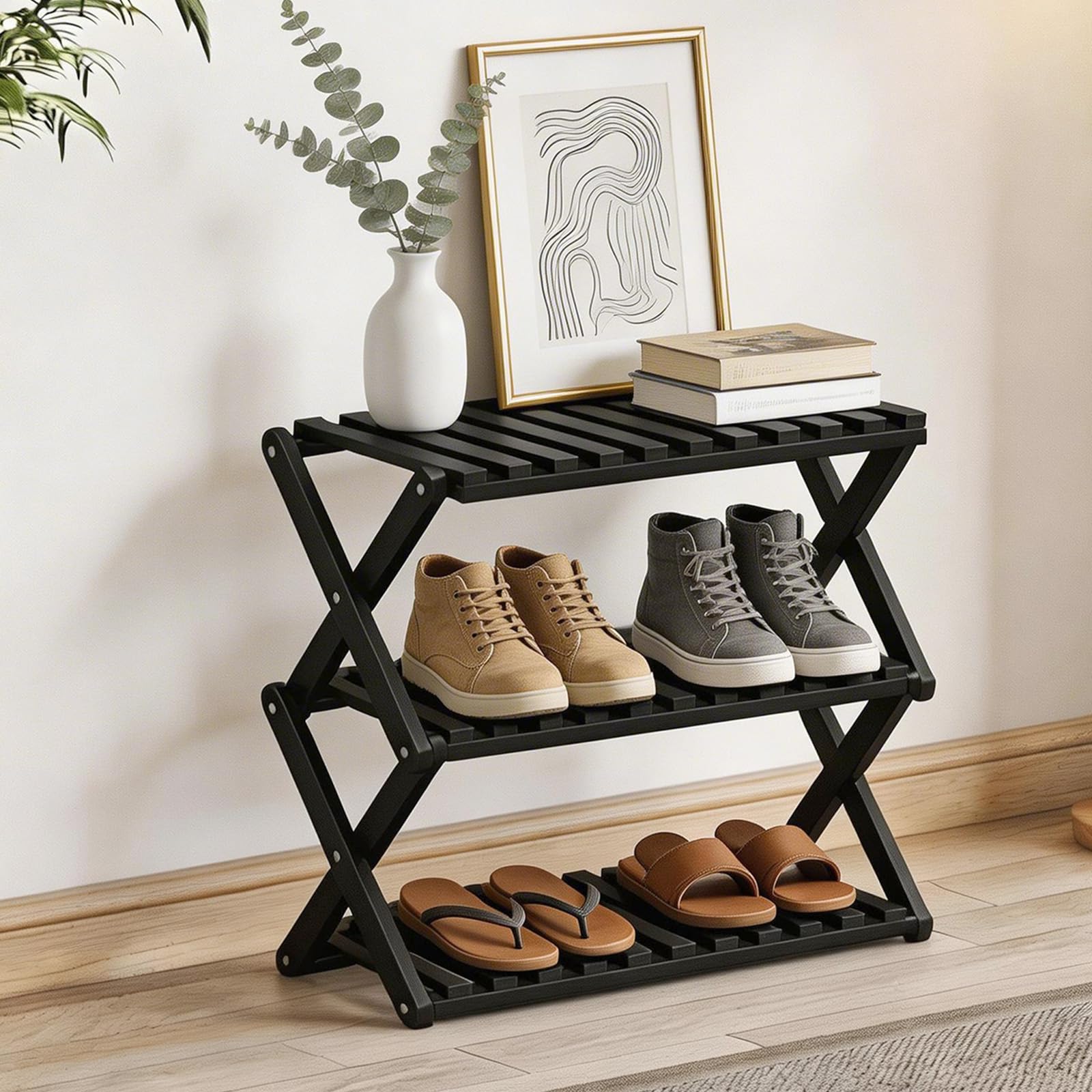 Schuhregal Bambus – 3 Ebenen, stapelbar