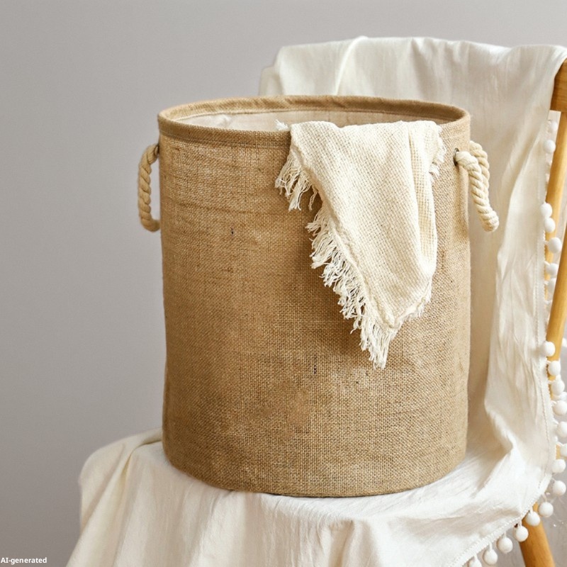 Wäschekorb aus Jute – Faltbar, mit Baumwollgriffen